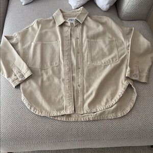 Zara Tan Casual Button Down Shirt Relaxed Fit